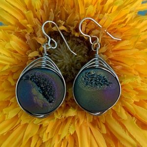 Handmade wrapped mermaid geode/druzy earrings
